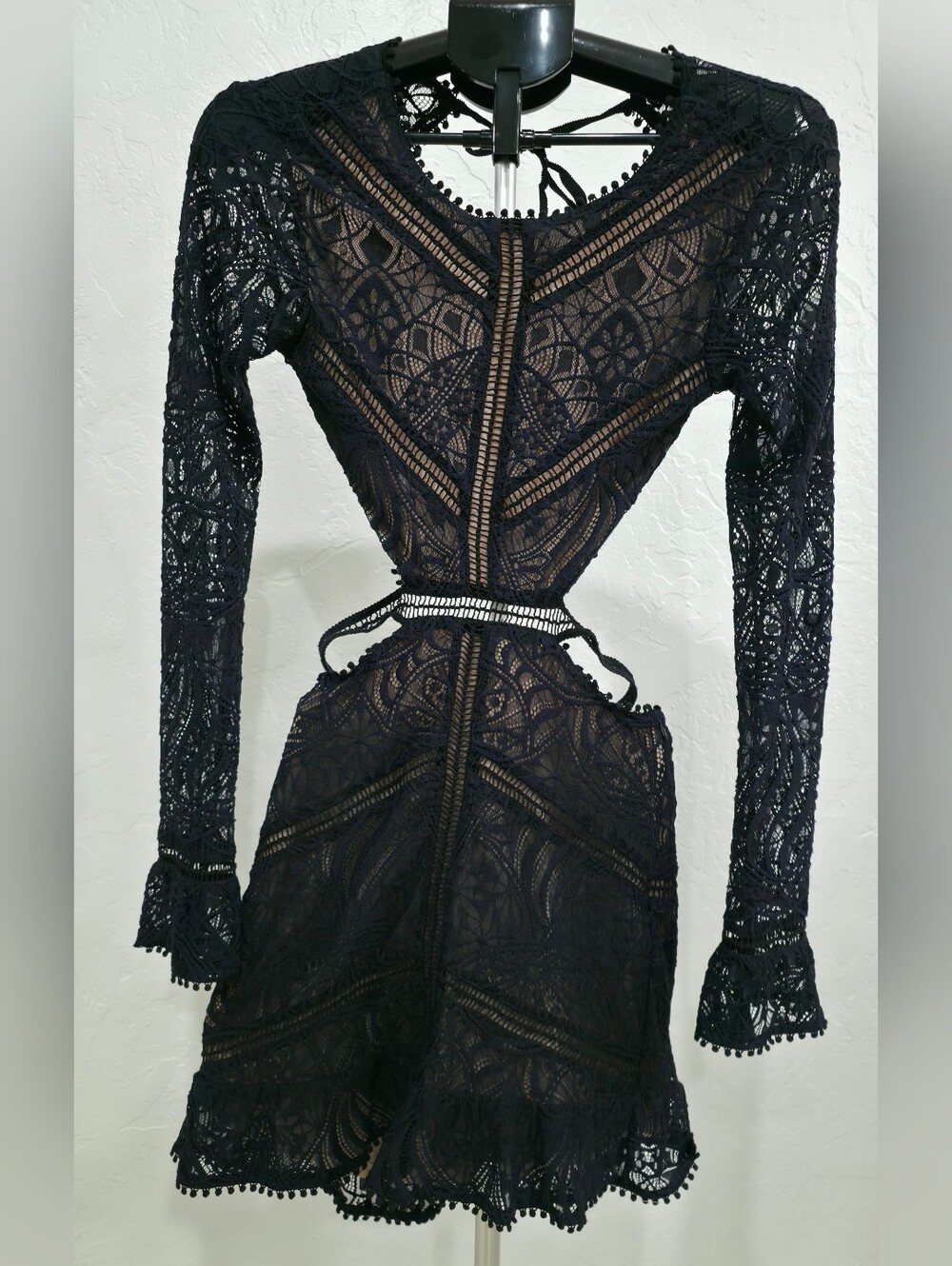 For Love & Lemons Black Lace Long-Sleeve Cutout Dress